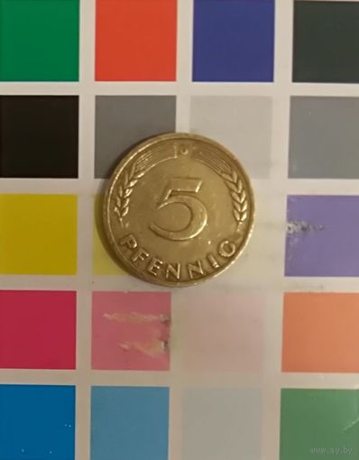 Германия 5 пфеннигов  1949 D  Сталь с бронзовым покрытием