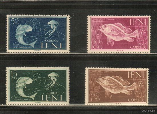 Ифни-1953(Мих.128-131),  ** ,   Морская   Фауна , Рыбы  (полная серия)