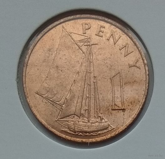 Гамбия 1 пенни 1966 г. Корабль. Парусник. В холдере