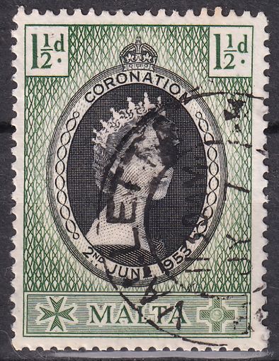 73.BrKS. Великобритания. Колонии. Мальта. Коронация Елизаветы II. 1953 г. 1 1/2d. Mi.#232.