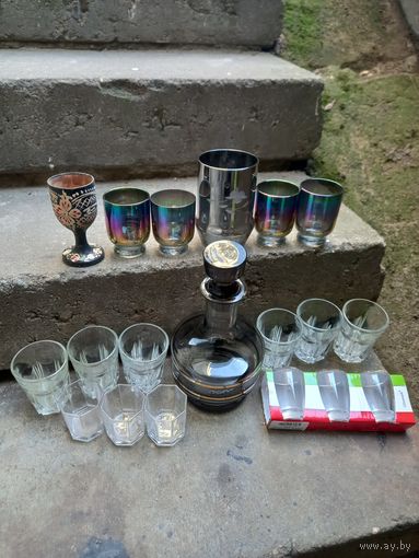 Посуда СССР и прочая, цветное стекло, статканы, графин, цена за всё