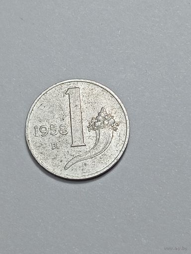 Италия 1 лира 1958  года . R