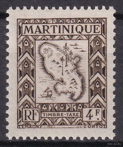 65.FrK. Франция. Колонии. Мартиника. Доплатные марки. Карта острова. 1947 г. 4 Fr. Mi.#33.