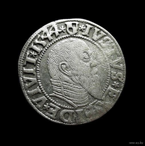 ПРУССИЯ. ГРОШ 1544 Г. РЕДКИЙ ТИП ПОРТРЕТА (ДЛИННАЯ БОРОДА) ПОСЛЕДНИЙ ВЕЛИКИЙ МАГИСТР ТЕВТОНСКОГО ОРДЕНА. ПЕРВЫЙ ГЕРЦОГ ПРУССИИ АЛЬБРЕХТ БРАНДЕНБУРГ - АНСБАХСКИЙ (1490-1568)