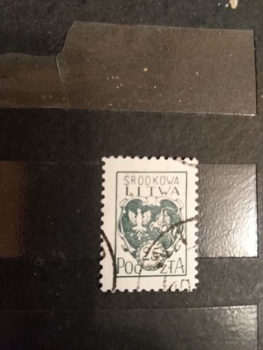 1921 Центральная Литва (Беларусь) гашеная встречается реже чистой герб (3-3)