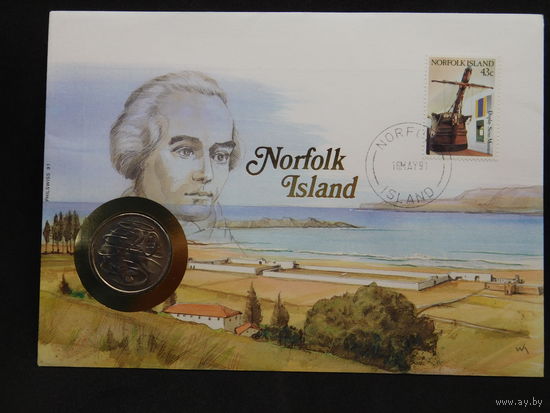Австралия 20 центов 1981 г остров Норфолк, Джеймс Кук, корабли утконос конверт первого дня КПД