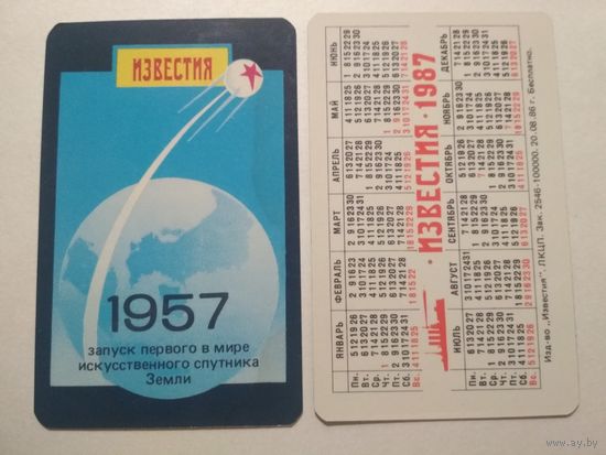 Карманный календарик. Известия . 1987 год