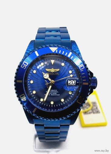 Редкие часы Invicta Pro Diver Automatic Blue Label, новые. Механика, оксидированные корпус и браслет. Водозащита WR 200 м по ISO 22810.