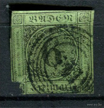 Германские земли - Независимое Великое герцогство Баден - 1851-1852 - Цифры 6Kr - [Mi.3b] - 1 марка. Гашеная.  (Лот 126AL)