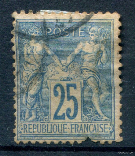 Франция (Республика) - 1876/81г. - аллегория, тип II, 25 с - 1 марка - гашёная [Mi 63 II]. #1-Fr-19-A-1