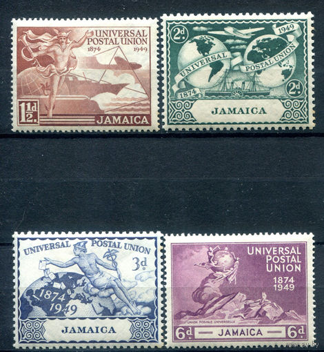 Британские колонии - Ямайка - 1949г. - 75 лет Всемирному почтовому союзу - 4 марки - полная серия, MNH, у 3-х марок есть жёлтые пятнышки на зубчиках перфорации [Mi 147-150]. #2-Bc-38-A-2