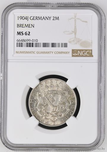 Германия. Бремен. 2 марки 1904 NGC MS 62 NGC