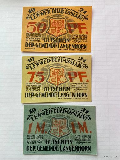 50-75-100 пфенигов (нотгельды) Германия г.Лангенхорн -1402