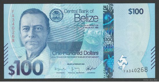 Белиз 100 долларов 2025 года. Тип Р-78. Состояние UNC