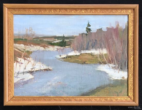 Азгур Г.Г. "Белорусский пейзаж",1950 г. Х/М. р.38х51 см.