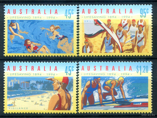 Австралия - 1994г. - Столетие организованного спасания на водах в Австралии - 4 марки - полная серия, MNH [Mi 1385-1388]. #3-WB-Z-1-27