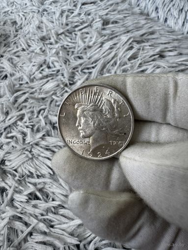 США. 1 доллар 1924. Мирный $. Полный штемпельный блеск. aUNC
