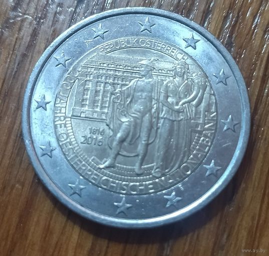 Австрия, 2 евро 2016 года, 200 лет Национальному банку