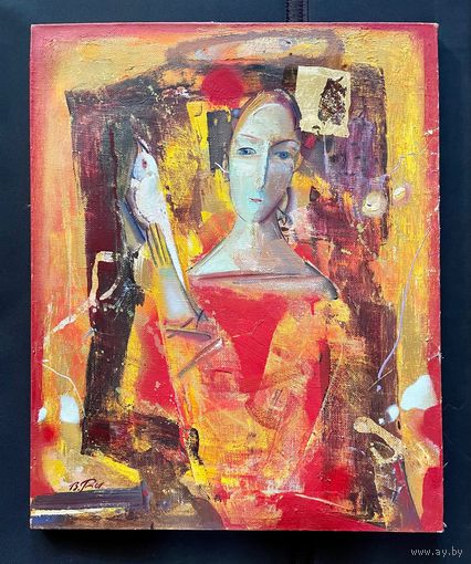 Герасимов В.А "Девушка с попугаем", 2001г. Холст, масло. Размер 62х50 см.