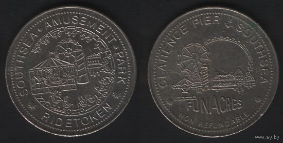 Southsea Amusement Park - Ridetoken -- Clarence Pier Southsea. Funacres. Non Refundable (на 1 поездку) (31мм)бел. (f0