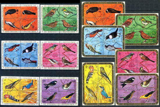Бурунди - 1970г. - птицы - 36 марок - полная серия, MNH с жёлтыми полосами на клее, гашёные с жёлтыми полосами на клее [Mi 621-656]. #3-Bu-81-B-1