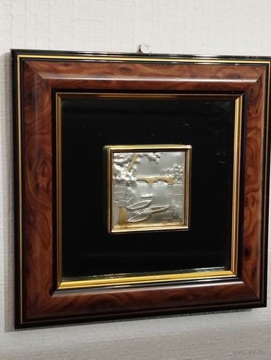 Винтажная итальянская гравированная миниатюрная табличка из стерлингового серебра