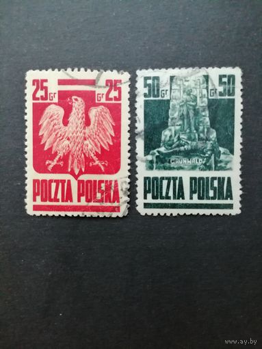 Польша 1944 Полная серия марок "Национальные символы" (гашение без клея, с наклейками) Mi.383-384 каталог 2.50 евро