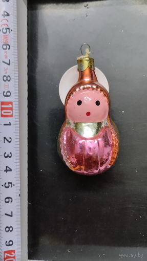 Елочная игрушка эпохи СССР, Неваляшка (матрешка)-1, 7 см.