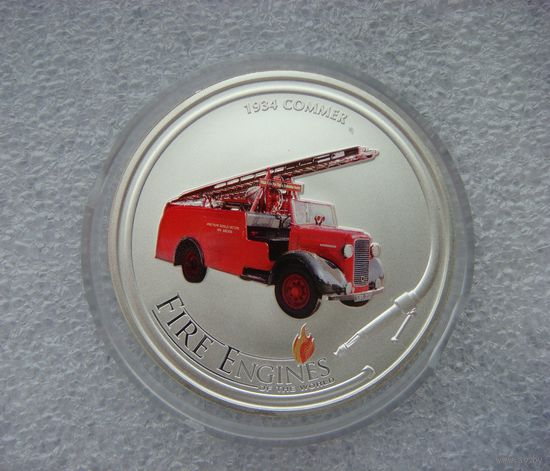 1 доллар 2006. Острова Кука. Автомобиль. Пожарная машина 1934 года Коммер. МЧС. Пожарник. Серебро 999