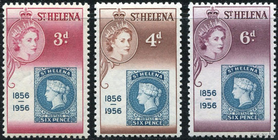 Святая Елена 1956 **  100 лет маркам колонии, серия 3 марки, марки на марках