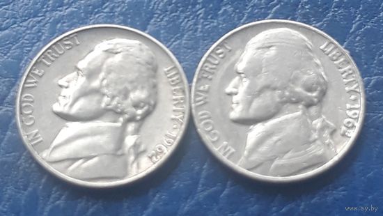 5 центов  1962 Р & D США Джеферсон 2 монеты