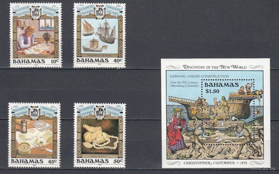 Корабли. Багамы. 1989. 4 марки и 1 блок. Michel N 690-693, бл56 (21,0 е).