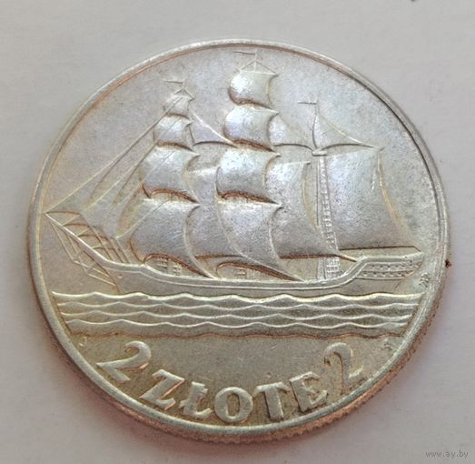 2 злотых 1936, кораблик, UNC