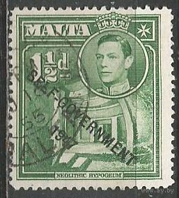 Мальта. Король Георг VI. Подземный храм. Надпечатка "Самоуправление". 1953г. Mi#227.