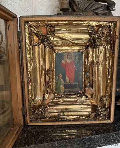 Старинная икона дерево, масло, киот ОРИГИНАЛ