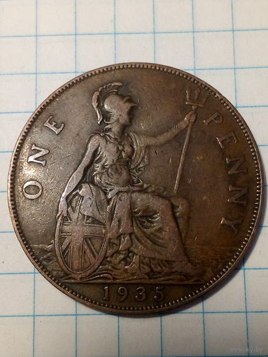 1 пенни Великобритания 1935 год.