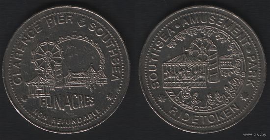 Southsea Amusement Park - Ridetoken -- Clarence Pier Southsea. Funacres. Non Refundable (на 1 поездку) (31мм)бел. (f1