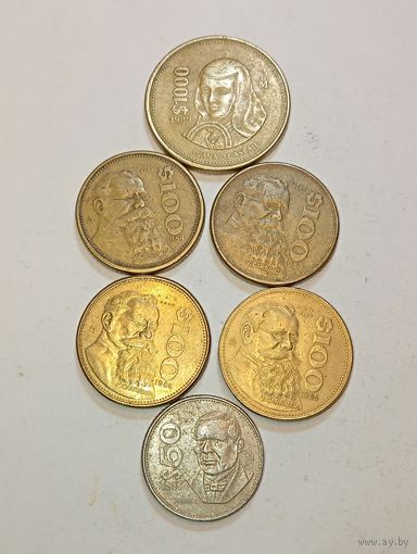 Мексика 1000 песо 1989 года , 100 песо 1984 , 1985 , 1986 , 1988 года , 50 песо 1987 года .