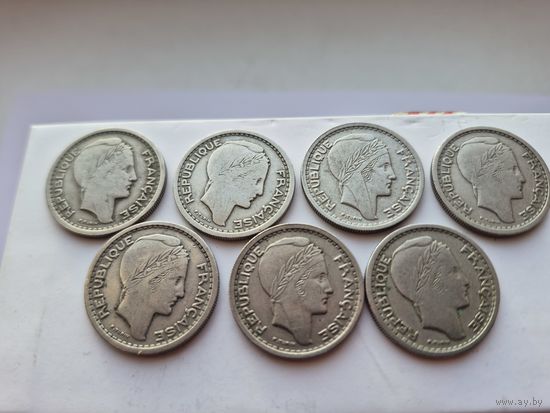 20 франков Алжир 1949 года. Лот состоит из 7-ми монет. Монеты не чищены. 1422