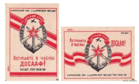 Спичечные этикетки . ф.Красная звезда.Вступайте в члены ДОСААФ!ГОСТ-56.1958 год