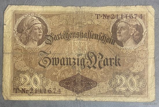 Банкнота 20 марок 1914 год. Германская империя. С рубля без МЦ.