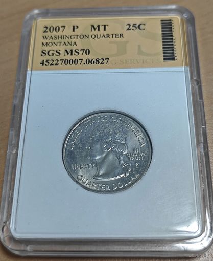 25 центов. Вашингтон квотер 2007 года. MS 70