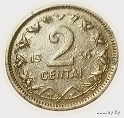 ЛИТОВСКАЯ РЕСПУБЛИКА. ПЕРВАЯ РЕСПУБЛИКА. 2 ЦЕНТА 1936. ПАГОНЯ