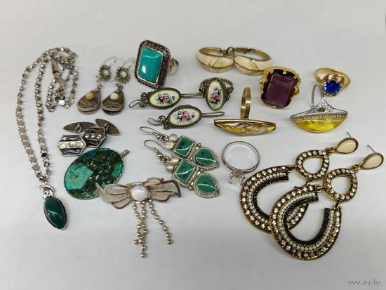 Бижутерия. кольца, Серьги, Запонки, Кулоны. Одним лотом. С рубля