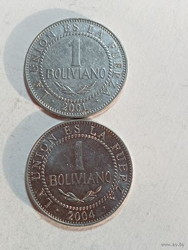 Боливия 1 боливиано 2001 и 2004 года .