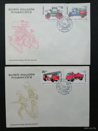Польша 1985 Три КПД с полной серией марок "История разработки пожарных машин" (спецгашение) Mi.2961-2966 каталог 3.50 евро