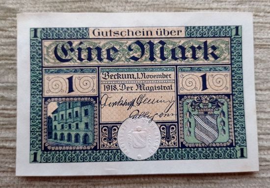 Werty71 Германия 1 марка 1918 aUNC банкнота Вестфалия Беккум