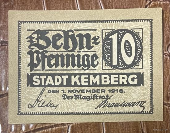 Нотгельд 10 пфеннигов 1918 год. Кемберг. Веймарская республика