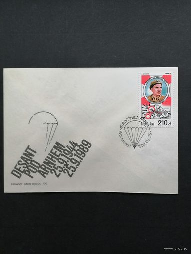 Польша 1989 КПД с маркой "Участие польских войск в сражениях Второй мировой войны: десант под Арнхемом" (спецгашение) Mi.3223 каталог 1.70 евро