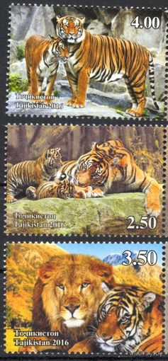 Таджикистан 2016. Фауна Тигры 3 марки (433)